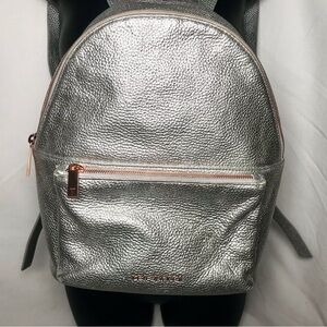 TED BAKER “PEAREN” LEATHER BACKPACK, SILVER WITH ROSE GOLD HARDWARE